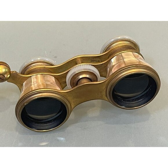 Vintage La Corona Paris Mother of Pearl Abalone and Brass Ornate Opera Glasses - Picture 3 of 9